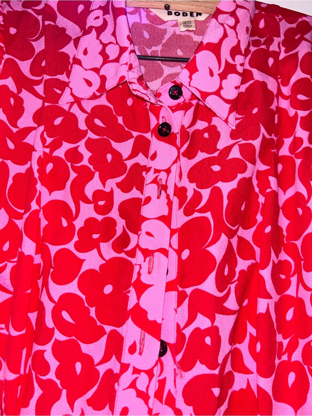 Boden Pink Floral Button Front Midi Shirt Dress Belted US 4R UK 6R - Picture 2 of 8